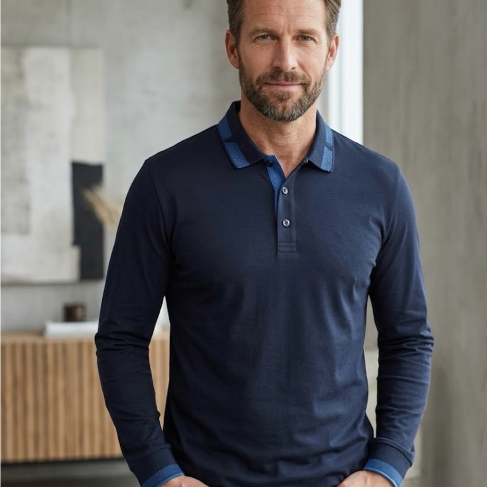 Boss Navy Long Sleeve Polo Shirt